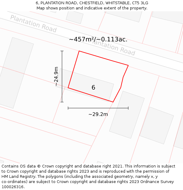 6, PLANTATION ROAD, CHESTFIELD, WHITSTABLE, CT5 3LG: Plot and title map