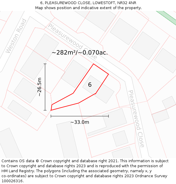 6, PLEASUREWOOD CLOSE, LOWESTOFT, NR32 4NR: Plot and title map