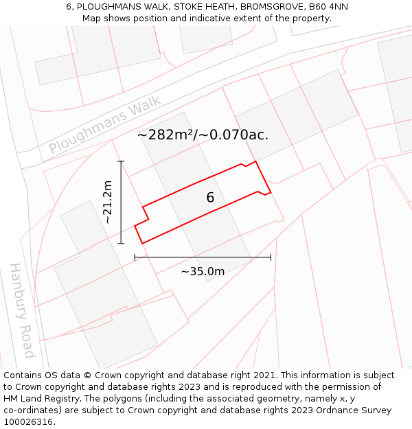 6, PLOUGHMANS WALK, STOKE HEATH, BROMSGROVE, B60 4NN: Plot and title map
