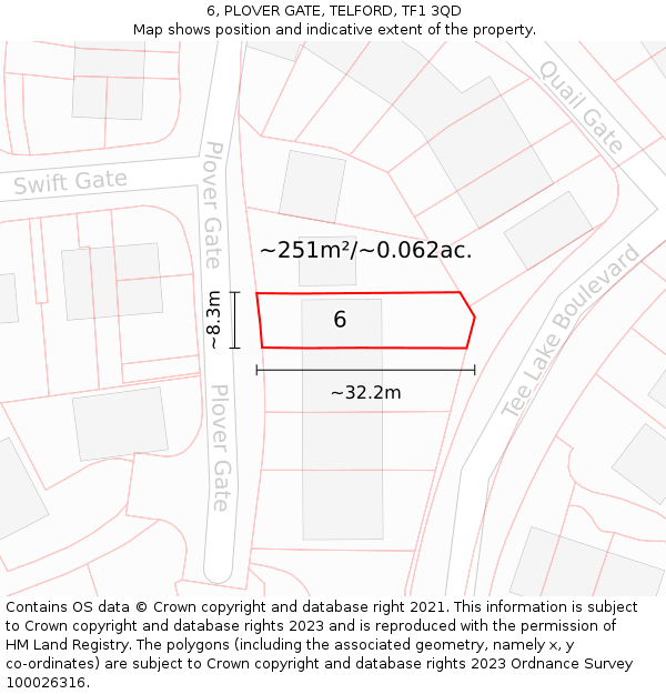 6, PLOVER GATE, TELFORD, TF1 3QD: Plot and title map