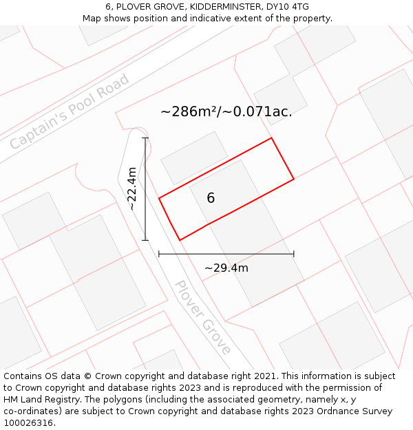 6, PLOVER GROVE, KIDDERMINSTER, DY10 4TG: Plot and title map