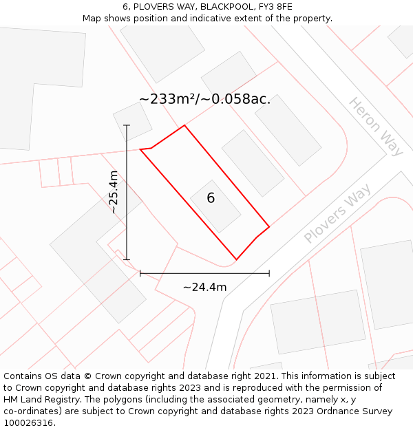6, PLOVERS WAY, BLACKPOOL, FY3 8FE: Plot and title map