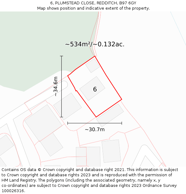 6, PLUMSTEAD CLOSE, REDDITCH, B97 6GY: Plot and title map