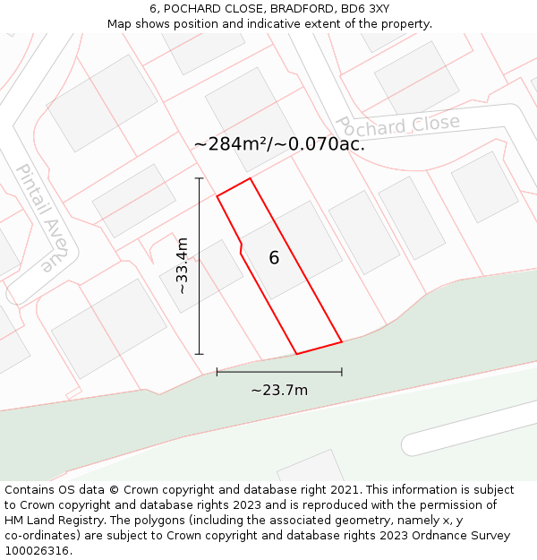 6, POCHARD CLOSE, BRADFORD, BD6 3XY: Plot and title map