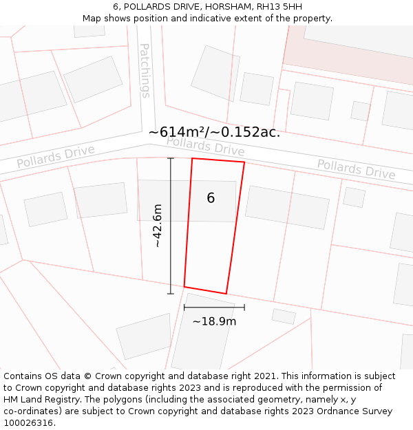 6, POLLARDS DRIVE, HORSHAM, RH13 5HH: Plot and title map