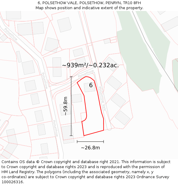 6, POLSETHOW VALE, POLSETHOW, PENRYN, TR10 8FH: Plot and title map