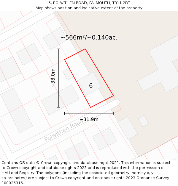 6, POLWITHEN ROAD, FALMOUTH, TR11 2DT: Plot and title map
