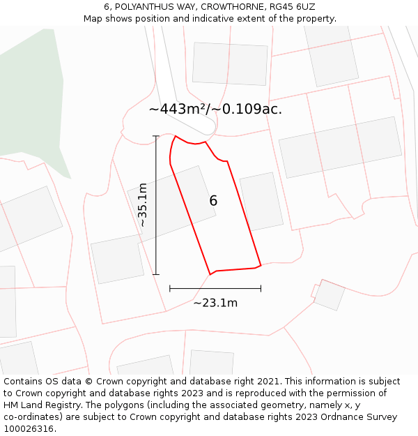 6, POLYANTHUS WAY, CROWTHORNE, RG45 6UZ: Plot and title map