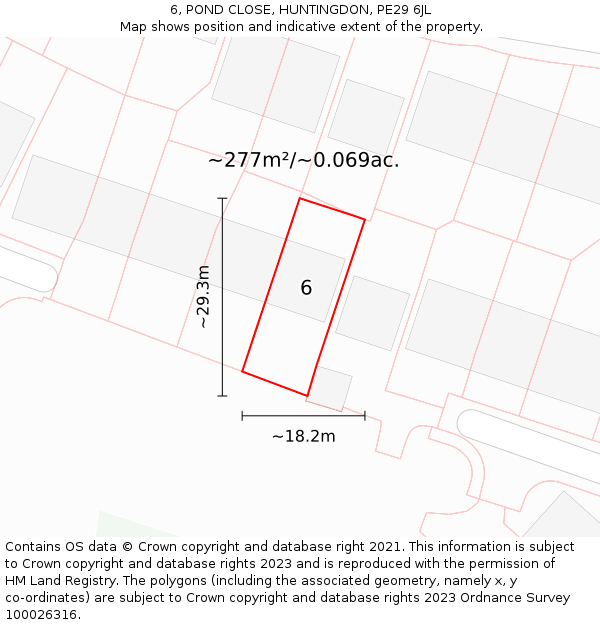 6, POND CLOSE, HUNTINGDON, PE29 6JL: Plot and title map