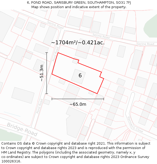 6, POND ROAD, SARISBURY GREEN, SOUTHAMPTON, SO31 7FJ: Plot and title map