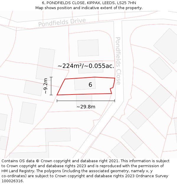 6, PONDFIELDS CLOSE, KIPPAX, LEEDS, LS25 7HN: Plot and title map