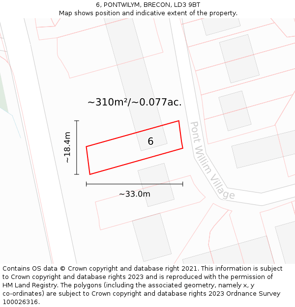 6, PONTWILYM, BRECON, LD3 9BT: Plot and title map