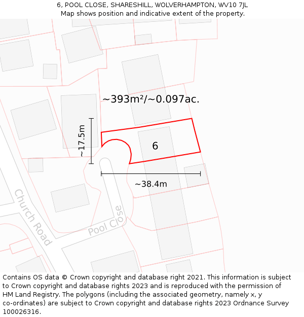 6, POOL CLOSE, SHARESHILL, WOLVERHAMPTON, WV10 7JL: Plot and title map