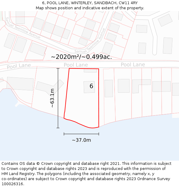 6, POOL LANE, WINTERLEY, SANDBACH, CW11 4RY: Plot and title map