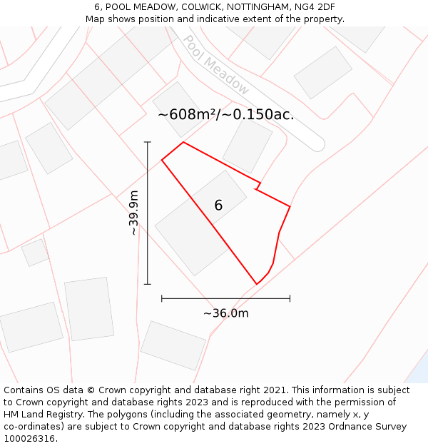 6, POOL MEADOW, COLWICK, NOTTINGHAM, NG4 2DF: Plot and title map