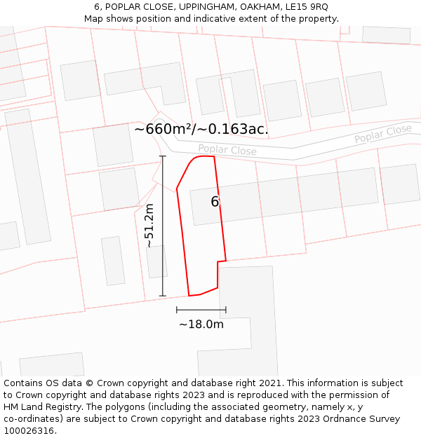 6, POPLAR CLOSE, UPPINGHAM, OAKHAM, LE15 9RQ: Plot and title map