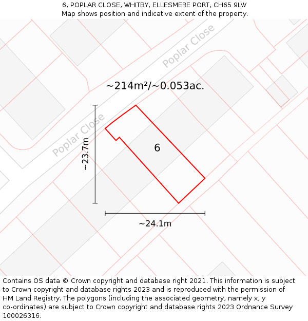 6, POPLAR CLOSE, WHITBY, ELLESMERE PORT, CH65 9LW: Plot and title map