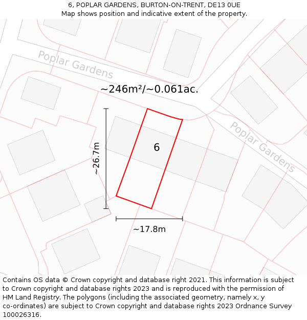 6, POPLAR GARDENS, BURTON-ON-TRENT, DE13 0UE: Plot and title map