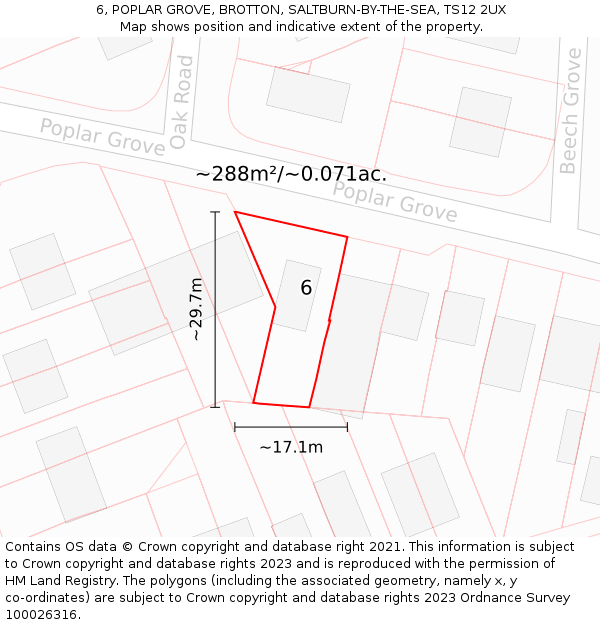 6, POPLAR GROVE, BROTTON, SALTBURN-BY-THE-SEA, TS12 2UX: Plot and title map