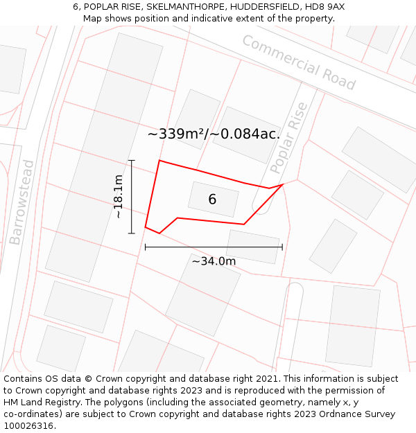 6, POPLAR RISE, SKELMANTHORPE, HUDDERSFIELD, HD8 9AX: Plot and title map