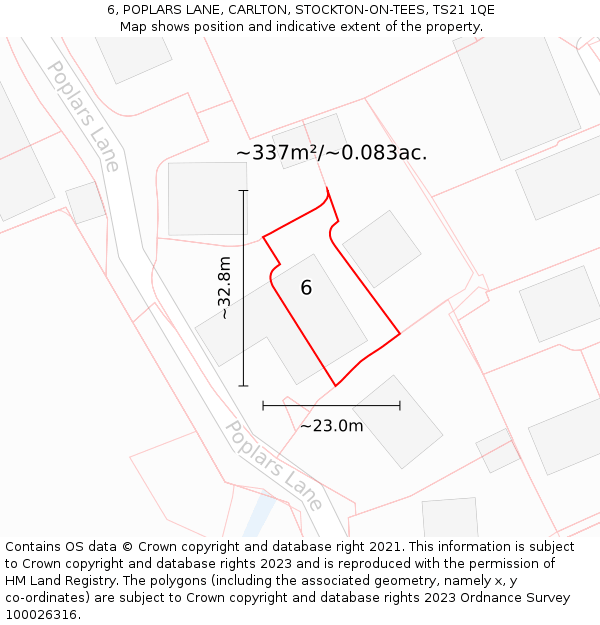 6, POPLARS LANE, CARLTON, STOCKTON-ON-TEES, TS21 1QE: Plot and title map