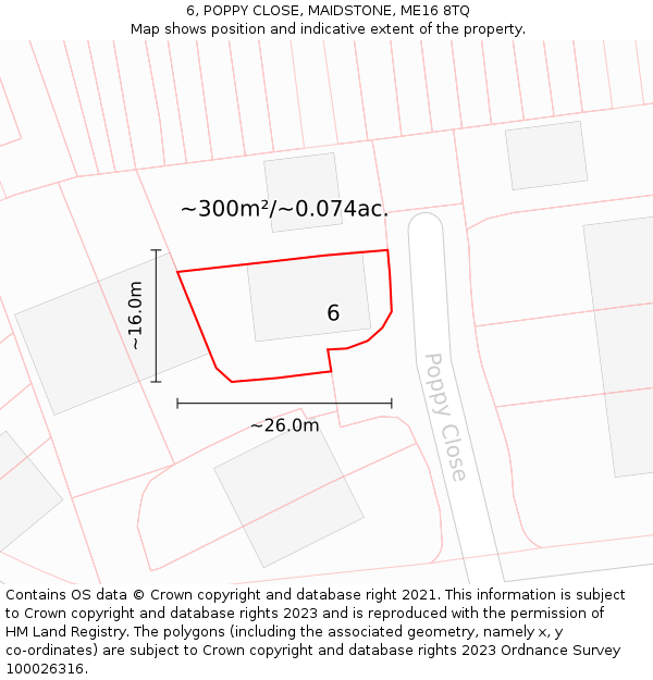 6, POPPY CLOSE, MAIDSTONE, ME16 8TQ: Plot and title map