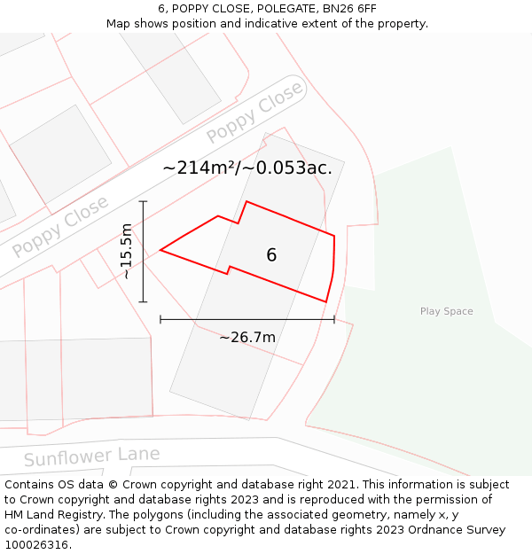 6, POPPY CLOSE, POLEGATE, BN26 6FF: Plot and title map