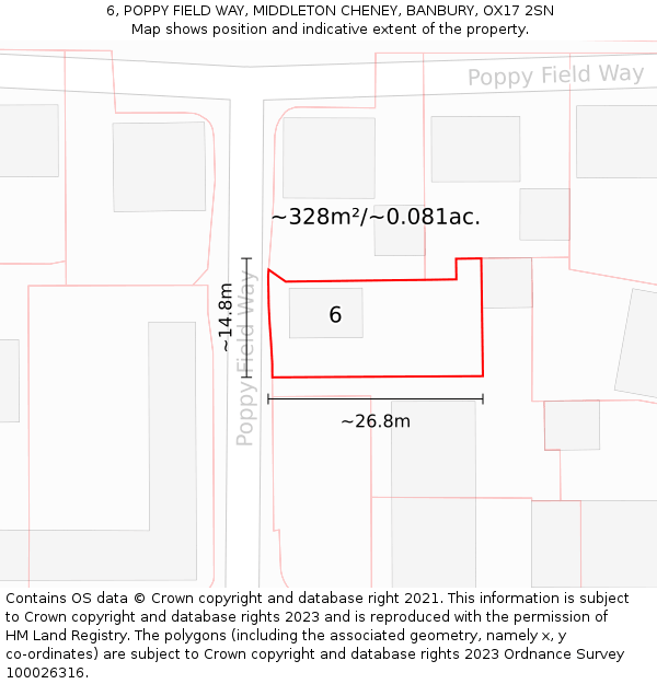 6, POPPY FIELD WAY, MIDDLETON CHENEY, BANBURY, OX17 2SN: Plot and title map