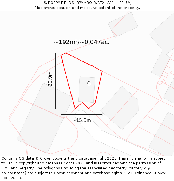 6, POPPY FIELDS, BRYMBO, WREXHAM, LL11 5AJ: Plot and title map
