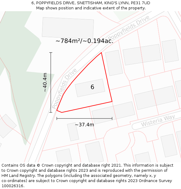 6, POPPYFIELDS DRIVE, SNETTISHAM, KING'S LYNN, PE31 7UD: Plot and title map