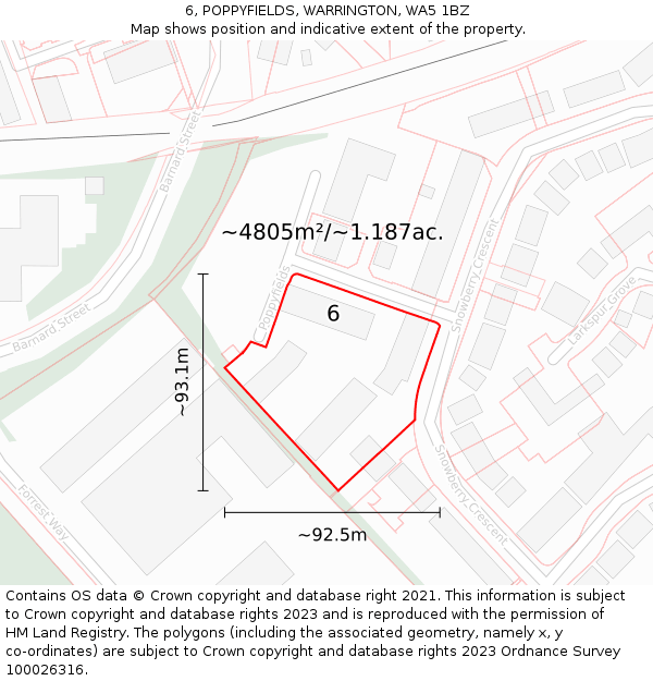 6, POPPYFIELDS, WARRINGTON, WA5 1BZ: Plot and title map