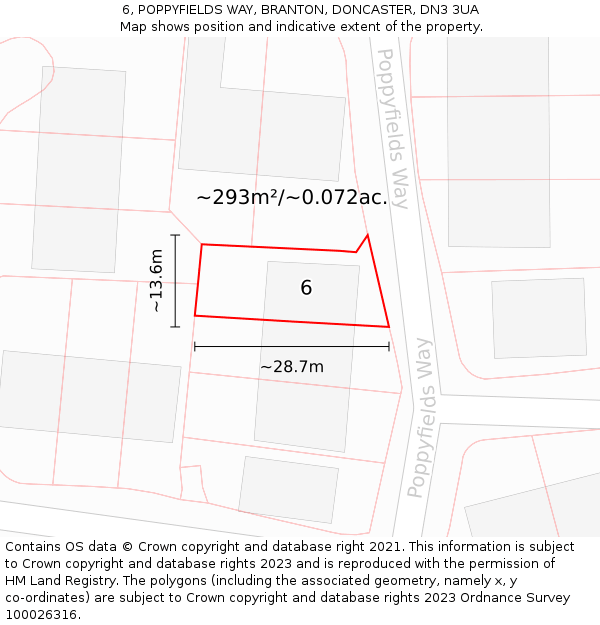6, POPPYFIELDS WAY, BRANTON, DONCASTER, DN3 3UA: Plot and title map