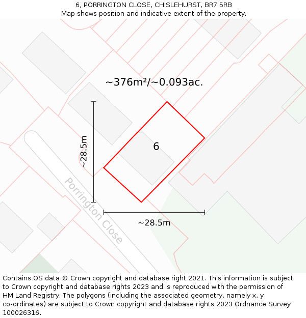 6, PORRINGTON CLOSE, CHISLEHURST, BR7 5RB: Plot and title map