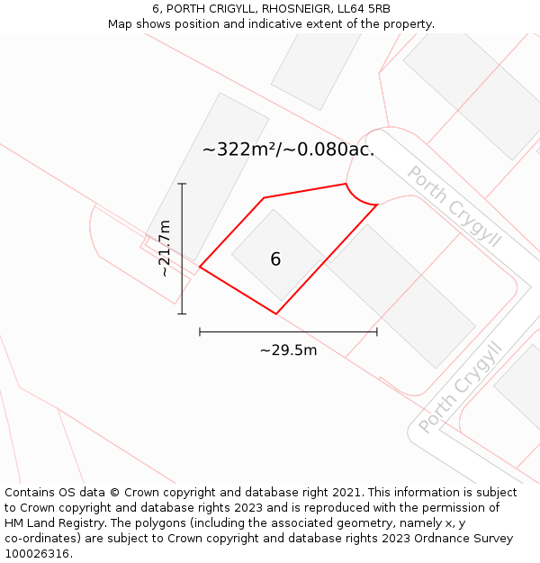 6, PORTH CRIGYLL, RHOSNEIGR, LL64 5RB: Plot and title map