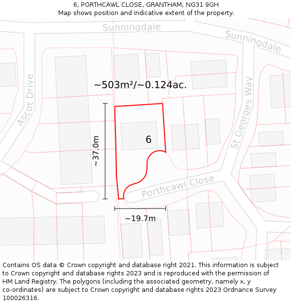 6, PORTHCAWL CLOSE, GRANTHAM, NG31 9GH: Plot and title map