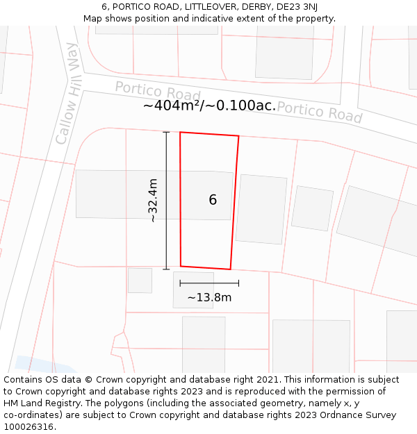 6, PORTICO ROAD, LITTLEOVER, DERBY, DE23 3NJ: Plot and title map