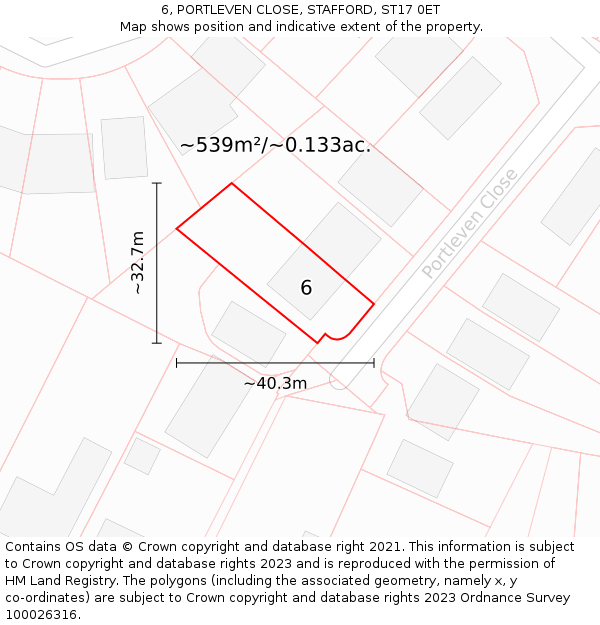 6, PORTLEVEN CLOSE, STAFFORD, ST17 0ET: Plot and title map