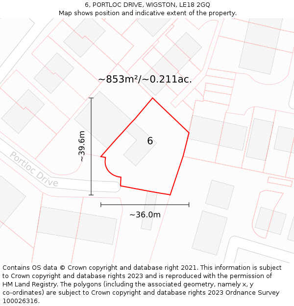 6, PORTLOC DRIVE, WIGSTON, LE18 2GQ: Plot and title map