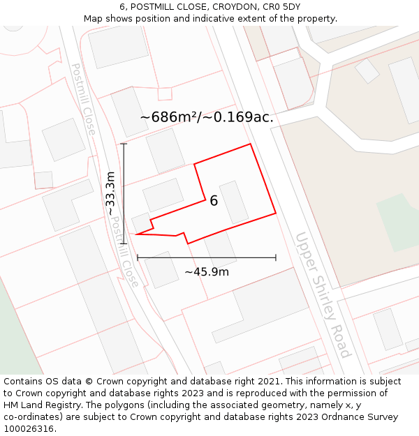 6, POSTMILL CLOSE, CROYDON, CR0 5DY: Plot and title map