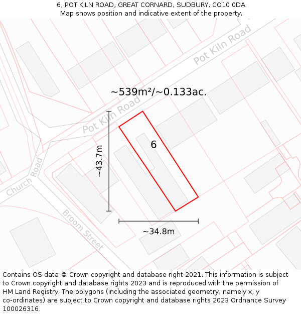 6, POT KILN ROAD, GREAT CORNARD, SUDBURY, CO10 0DA: Plot and title map