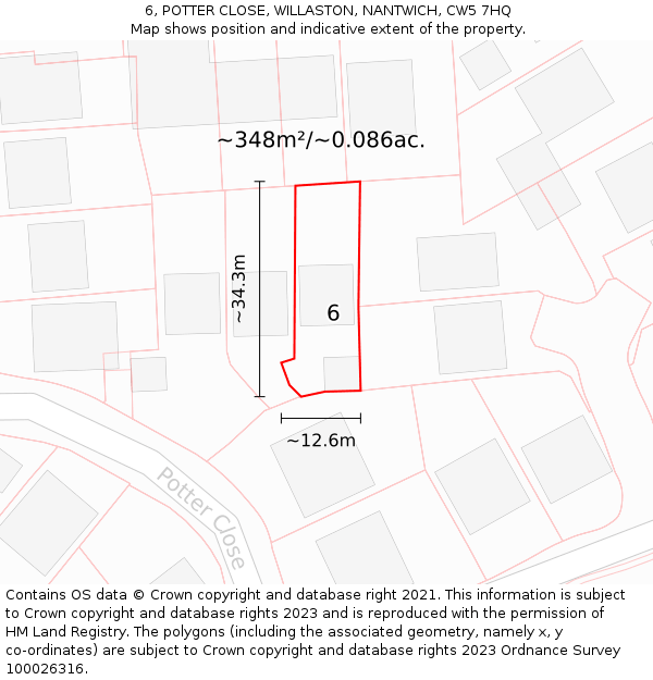 6, POTTER CLOSE, WILLASTON, NANTWICH, CW5 7HQ: Plot and title map