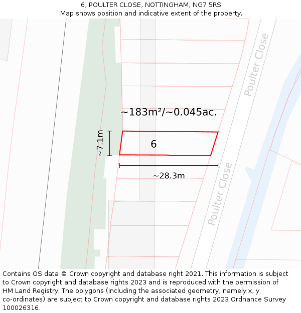 6, POULTER CLOSE, NOTTINGHAM, NG7 5RS: Plot and title map