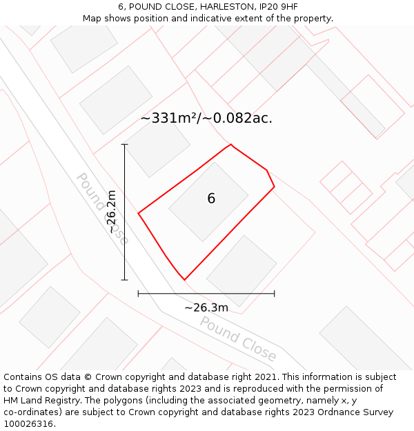 6, POUND CLOSE, HARLESTON, IP20 9HF: Plot and title map