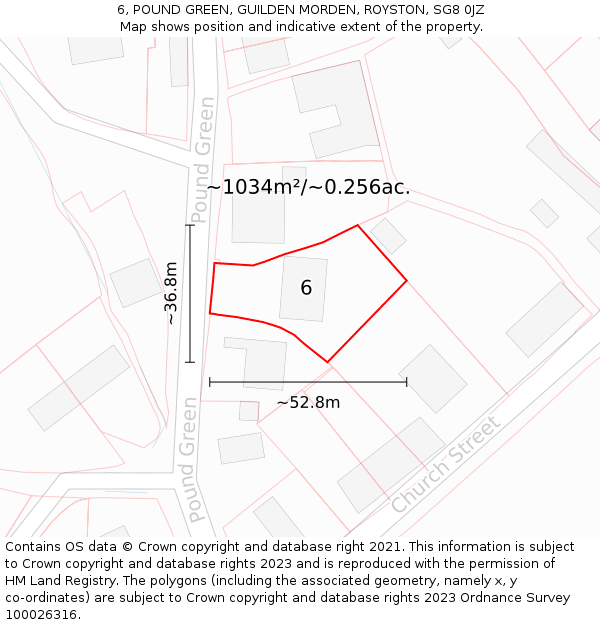 6, POUND GREEN, GUILDEN MORDEN, ROYSTON, SG8 0JZ: Plot and title map