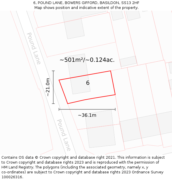 6, POUND LANE, BOWERS GIFFORD, BASILDON, SS13 2HF: Plot and title map
