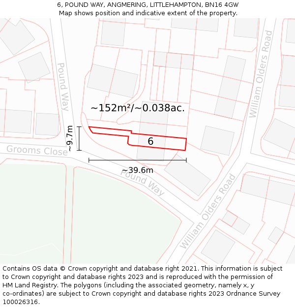 6, POUND WAY, ANGMERING, LITTLEHAMPTON, BN16 4GW: Plot and title map
