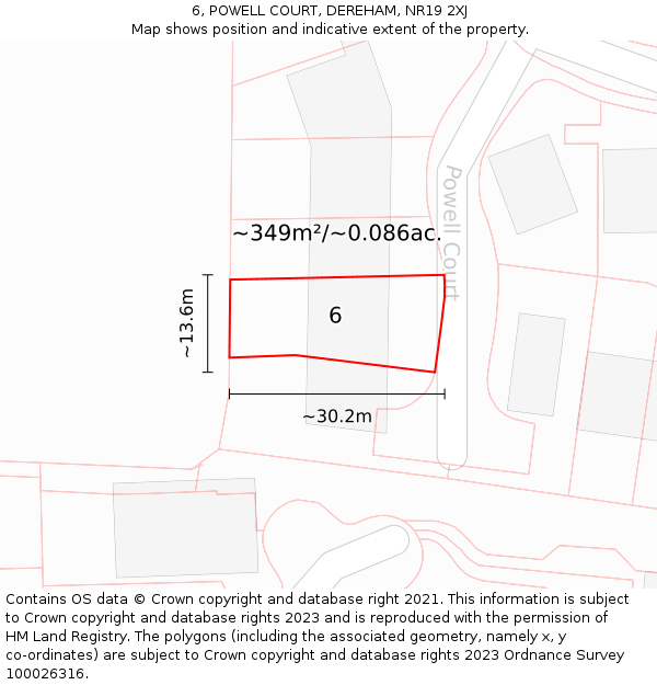 6, POWELL COURT, DEREHAM, NR19 2XJ: Plot and title map