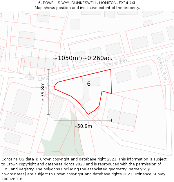6, POWELLS WAY, DUNKESWELL, HONITON, EX14 4XL: Plot and title map