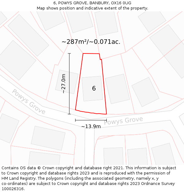 6, POWYS GROVE, BANBURY, OX16 0UG: Plot and title map