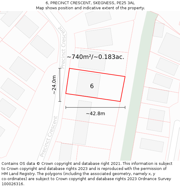 6, PRECINCT CRESCENT, SKEGNESS, PE25 3AL: Plot and title map